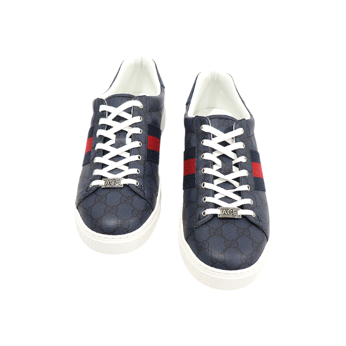 ITRB87KQ5R5G Gucci Navy Black GG Supreme Canvas Web Ace Sneakers