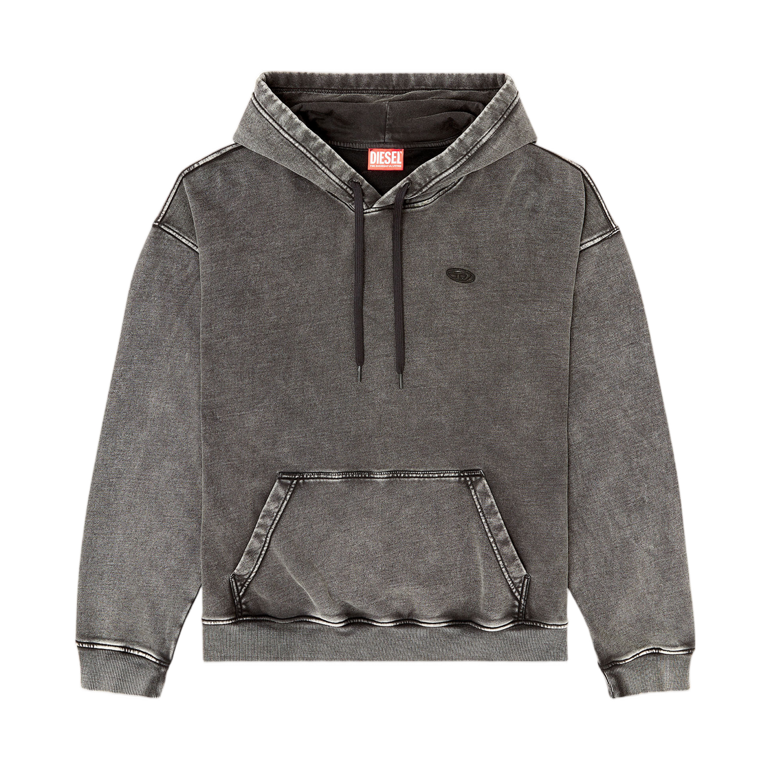 디젤 후드 로우컷 백 패치 다크 그레이(Diesel Hoodie with Raw-Cut Back Patch Dark Grey)