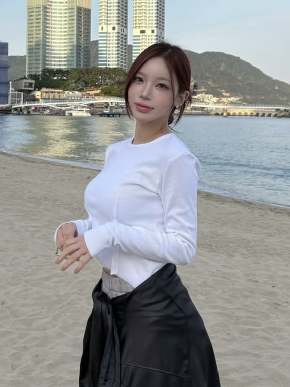 PHOS333 W Diagonal Long Sleeved White 착용 스타일 - 1