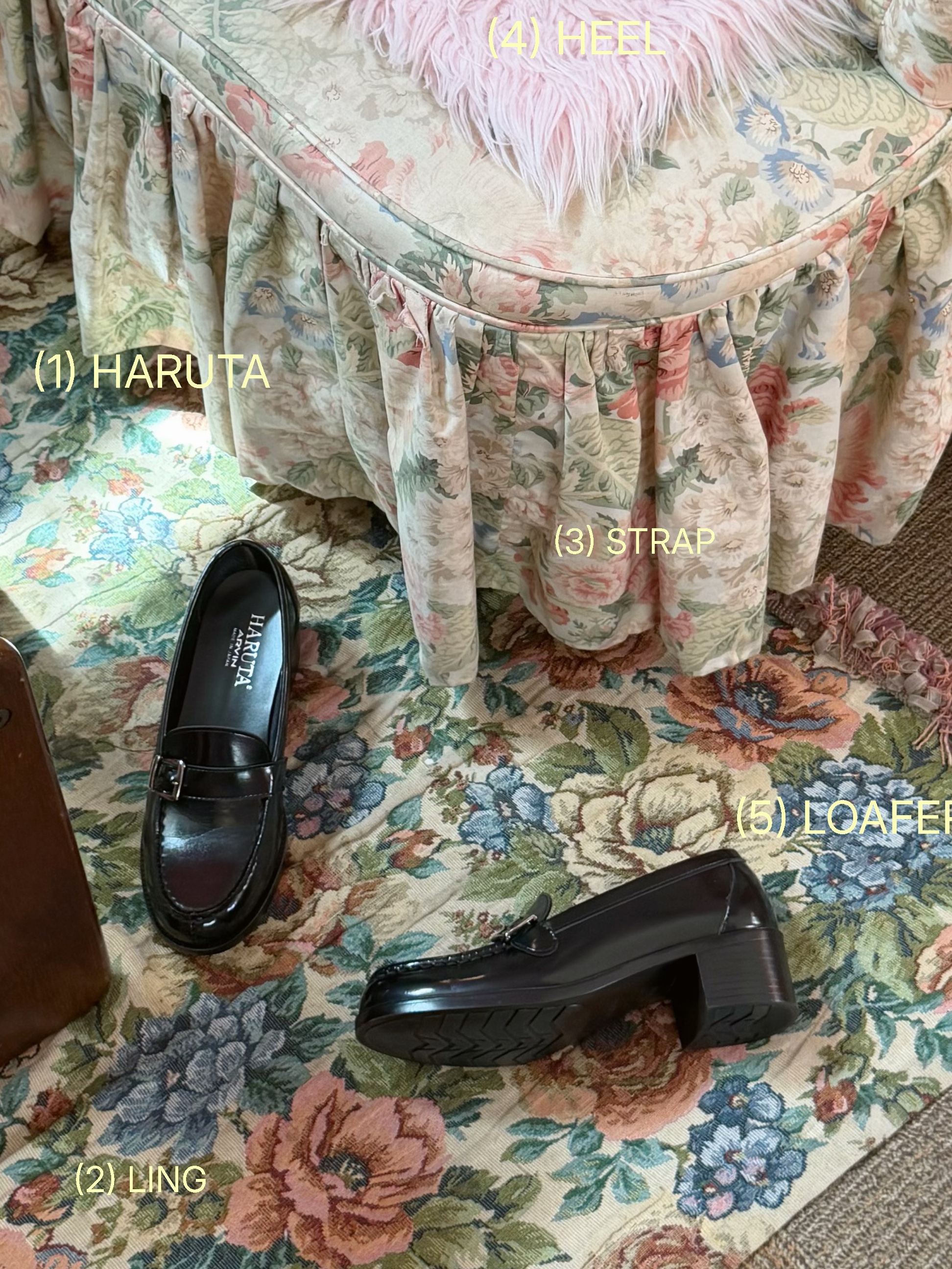 Haruta HS-4600 Ring Strap Heel Loafer Black 착용 스타일 - 2