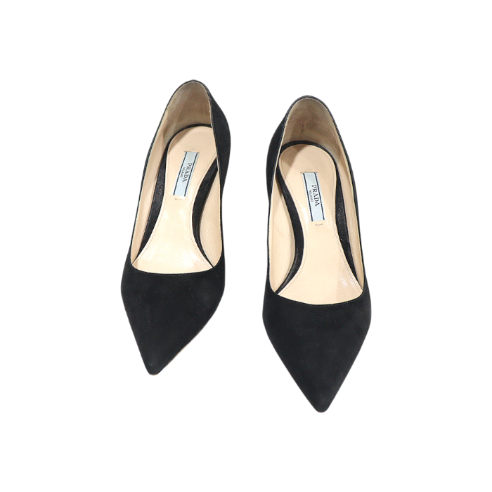 프라다 1I831D 블랙 스웨이드 스틸레토 힐 펌프스 여성구두 34.5(Prada Black Suede Stiletto Heel Pumps Women)