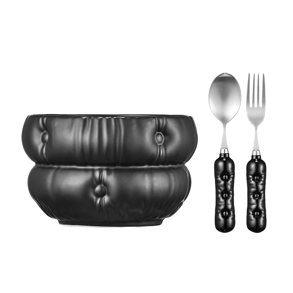 리이제 쿠션 보울 & 커트러리 세트 매트 블랙(LEEJAE Cushion Bowl & Cutlery Set Matte Black)