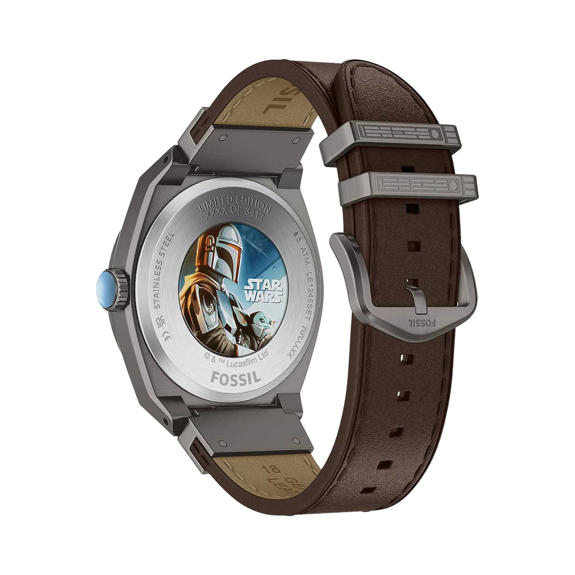 파슬 x 스타워즈 만달로리안 에버렛 쿼츠 쓰리핸드 42mm 레더 그레이 건메탈(Fossil x Star Wars Mandalorian Everett Quartz Three-Hand 42mm Leather Gray Gunmetal) - 2