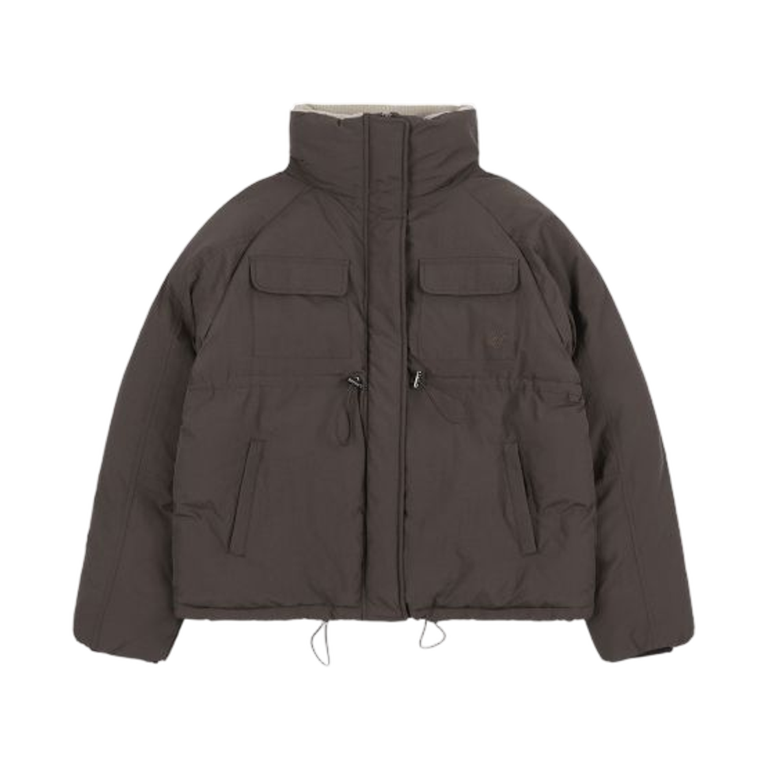 (W) 팬시 클럽 하이넥 스트링 포켓 퍼퍼 브라운((W) Fancy Club High Neck String Pocket Puffer Brown)