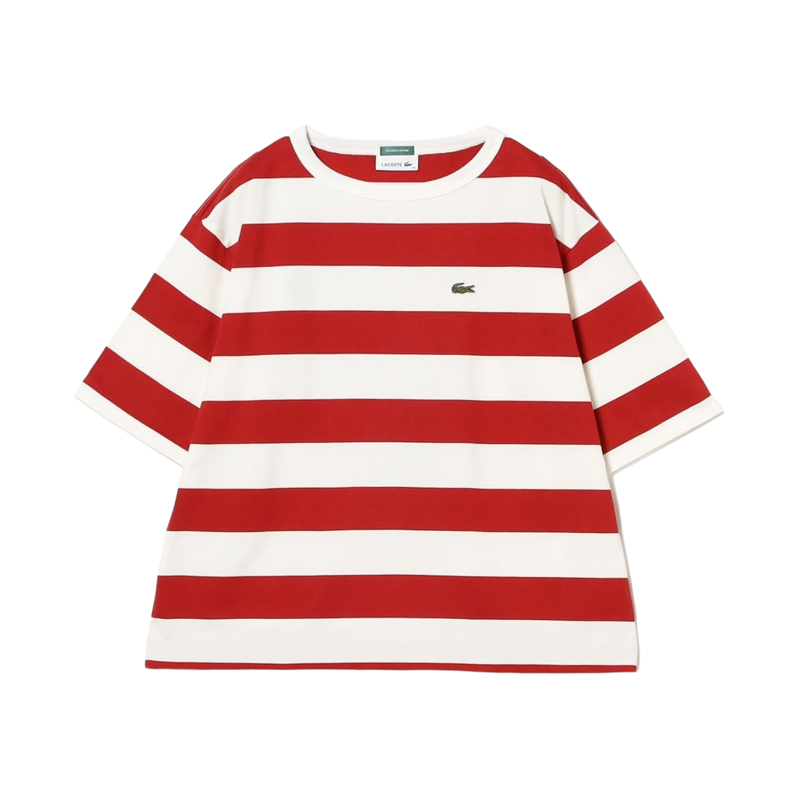 (W) 빔즈 보이 x 라코스테 보더 숏슬리브 티셔츠 레드((W) Beams Boy x Lacoste Border Short Sleeve T-Shirt Red) - 1