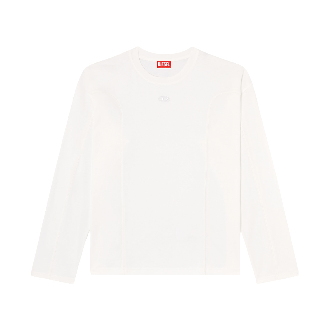 A194440AIJU-141 Diesel Long-Sleeve T-Shirt with Solid Color Panels White