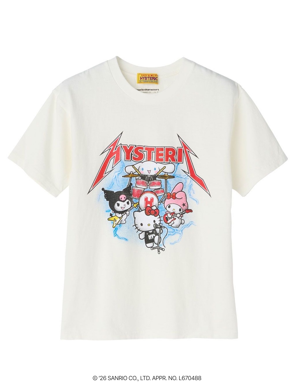 (W) Hysteric Glamour x Sanrio Kitty On Woman T-Shirt White, (W) Hysteric Glamour x Sanrio Characters Band T-Shirt White 착용 스타일 - 3
