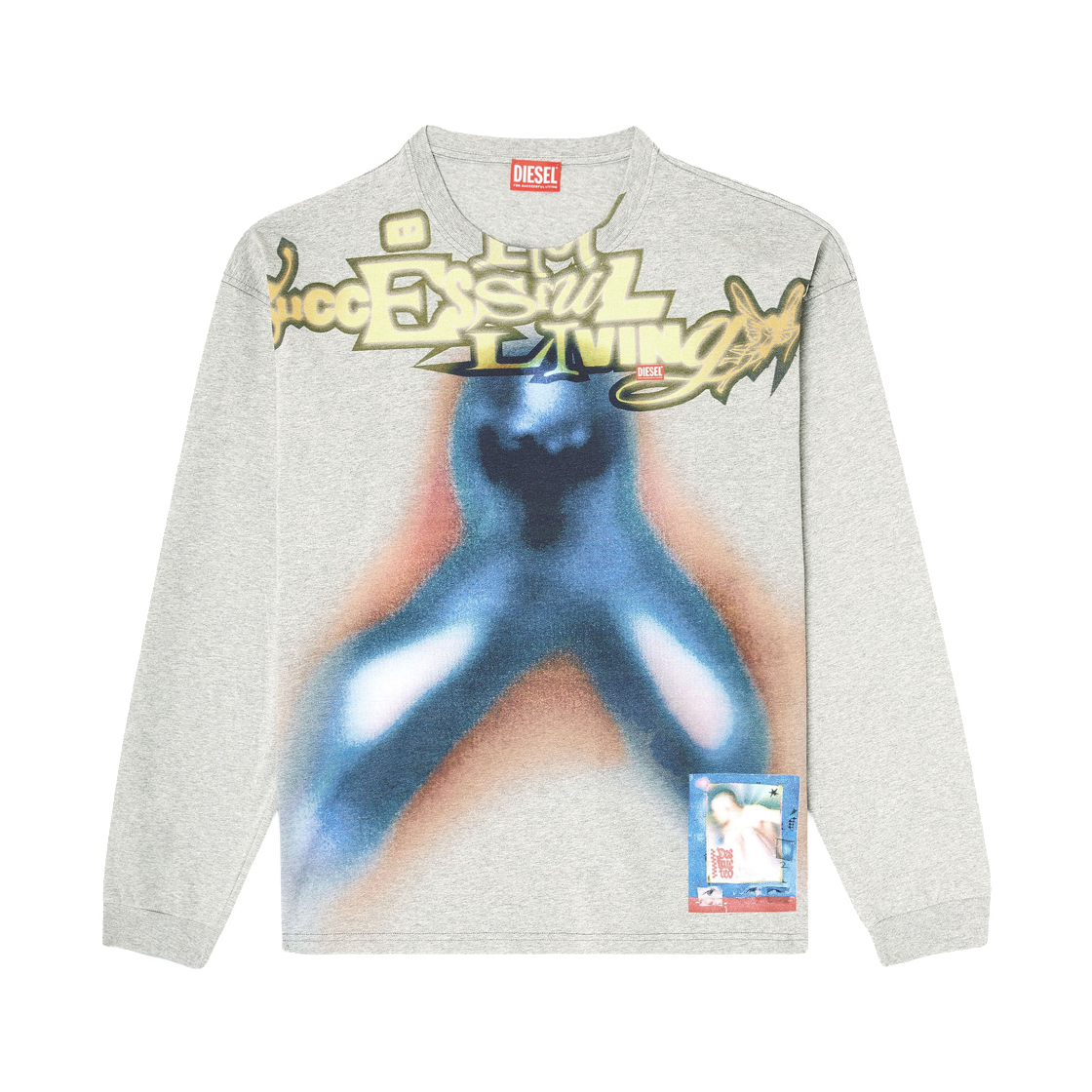 A204230PLAT-9CB Diesel Cotton T-Shirt with Digital Print Blue Grey