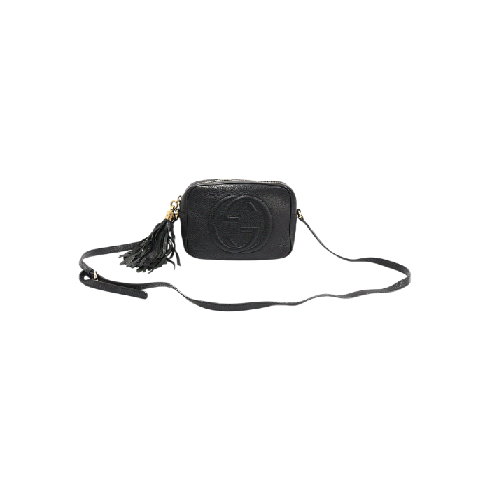 ITEHRL4JFJV9 Gucci Soho Small Black Leather Disco Crossbody Bag Gold Tassel