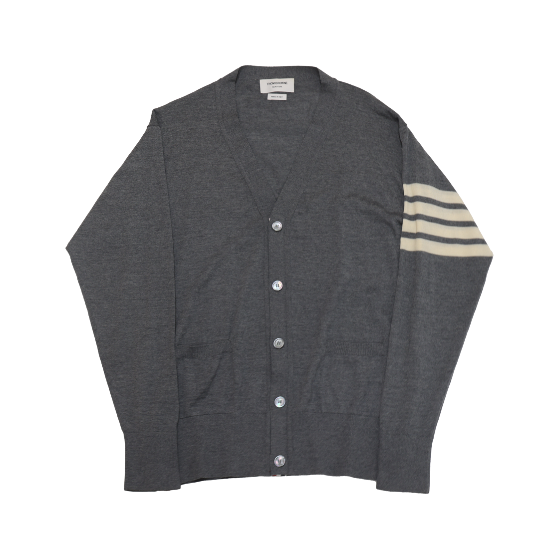 ITAOSC3F4AEK Thom Browne MKC002A Merino Wool Cardigan Gray
