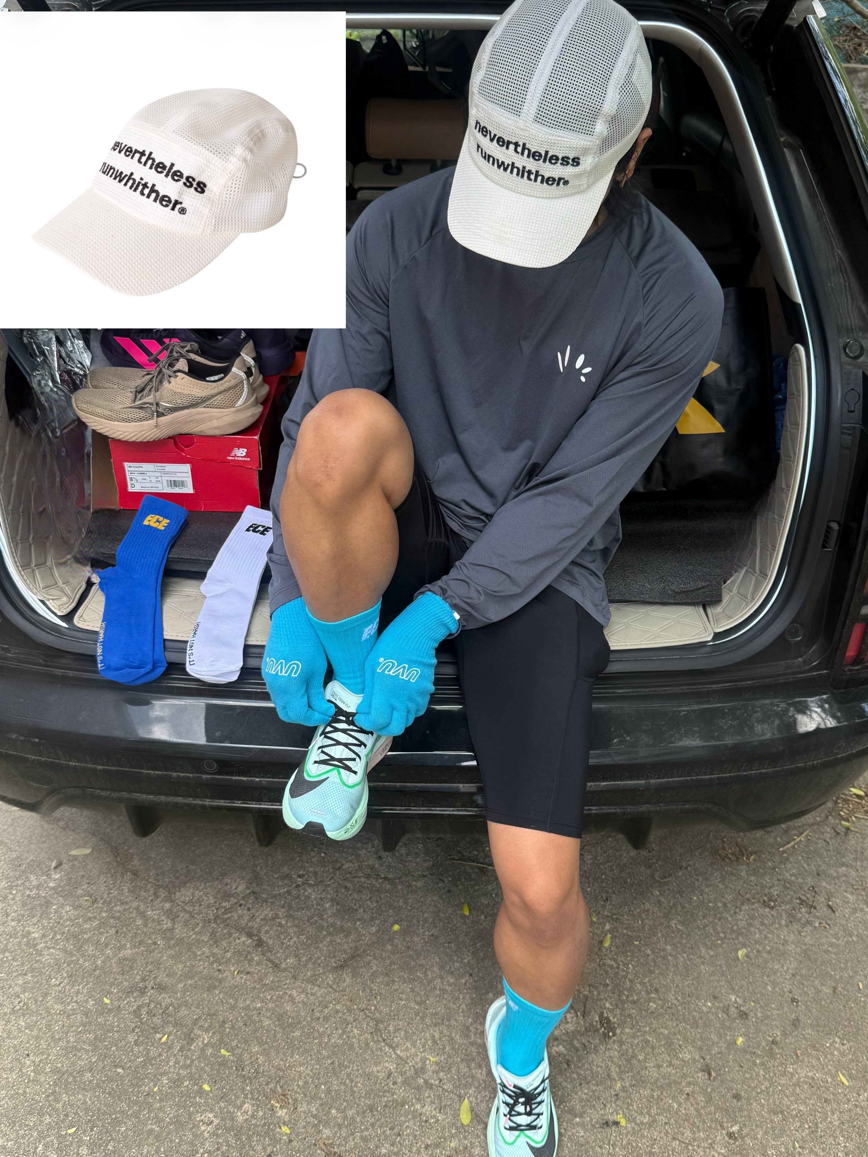 [KREAM 단독] runwhither Mesh Cap Ivory 착용 스타일