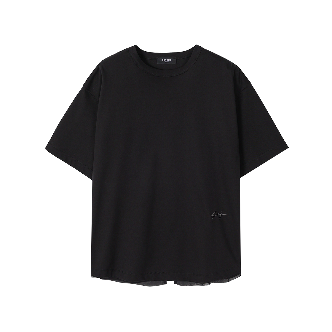SI3TS303BK SONGZIO HOMME Ghost Flower Embroidered T Shirt Black