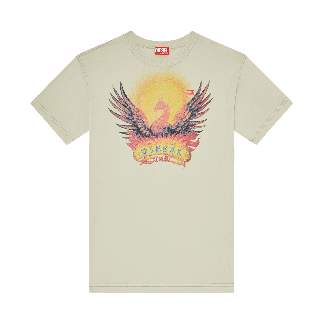 A222110NJCF-77F Diesel Regular T-Shirt with Phoenix Print Beige