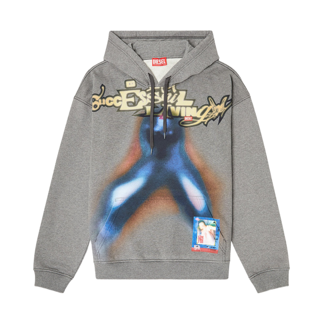 A209500BMBJ-96K Diesel Cotton Hoodie with Digital Print Blue Grey