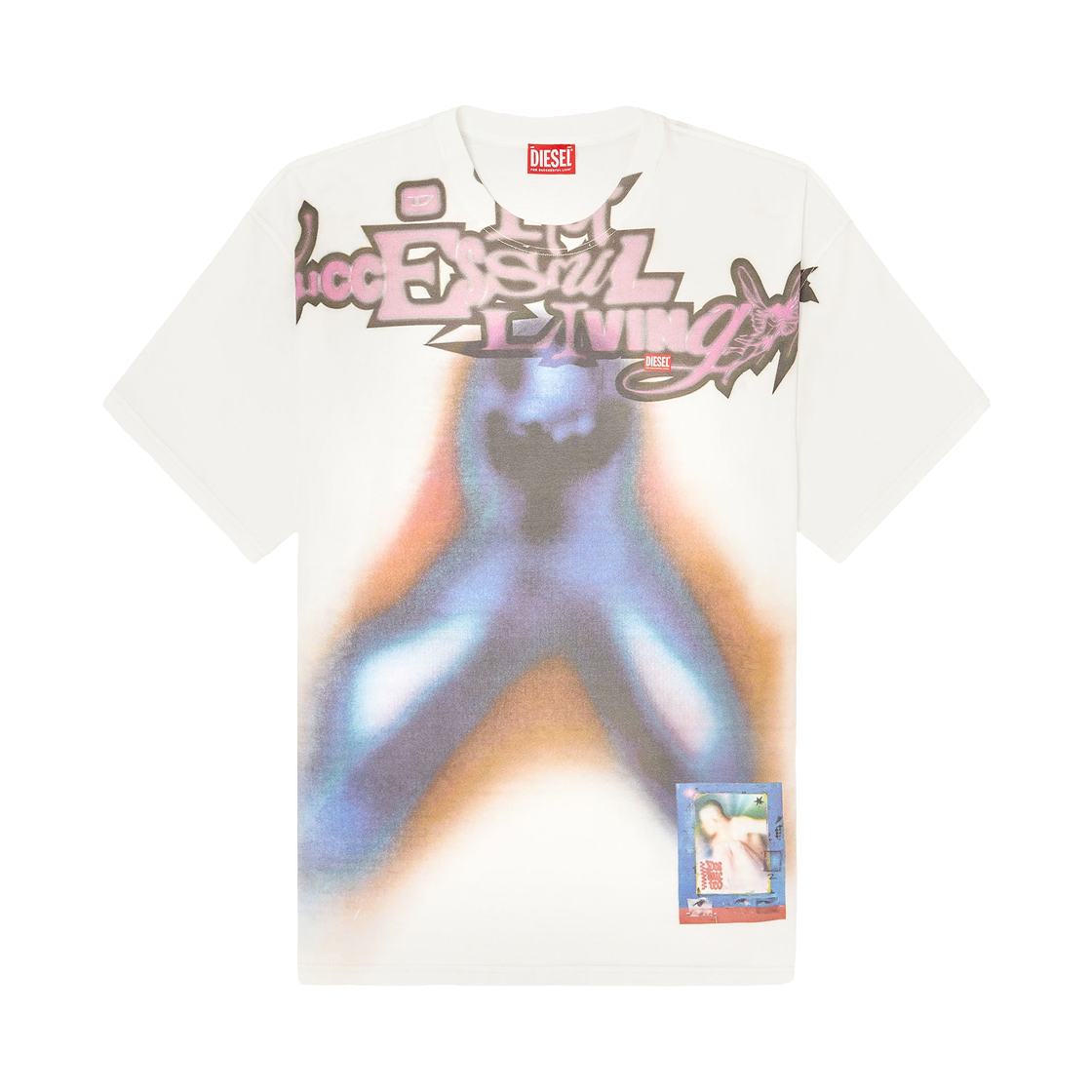 A209450PLAT-141 Diesel Relaxed Cotton T-Shirt with Digital Print Blue Orange