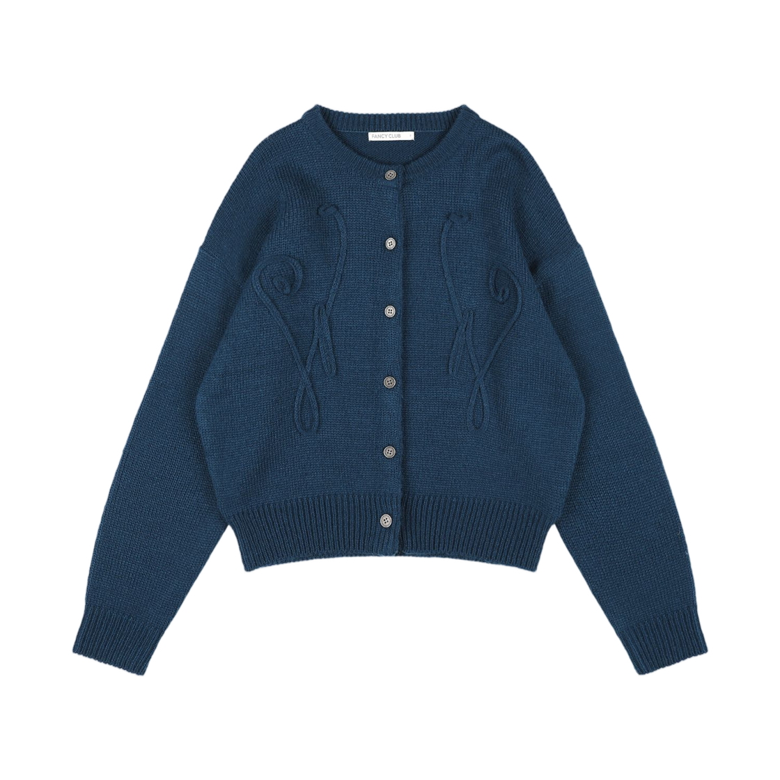 (W) 팬시 클럽 스웨일리 니트 가디건 블루((W) Fancy Club Swally Knit Cardigan Blue)