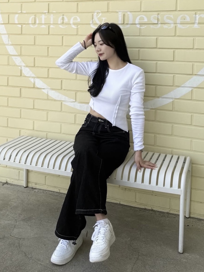 PHOS333 W Diagonal Long Sleeved White 착용 스타일 - 3