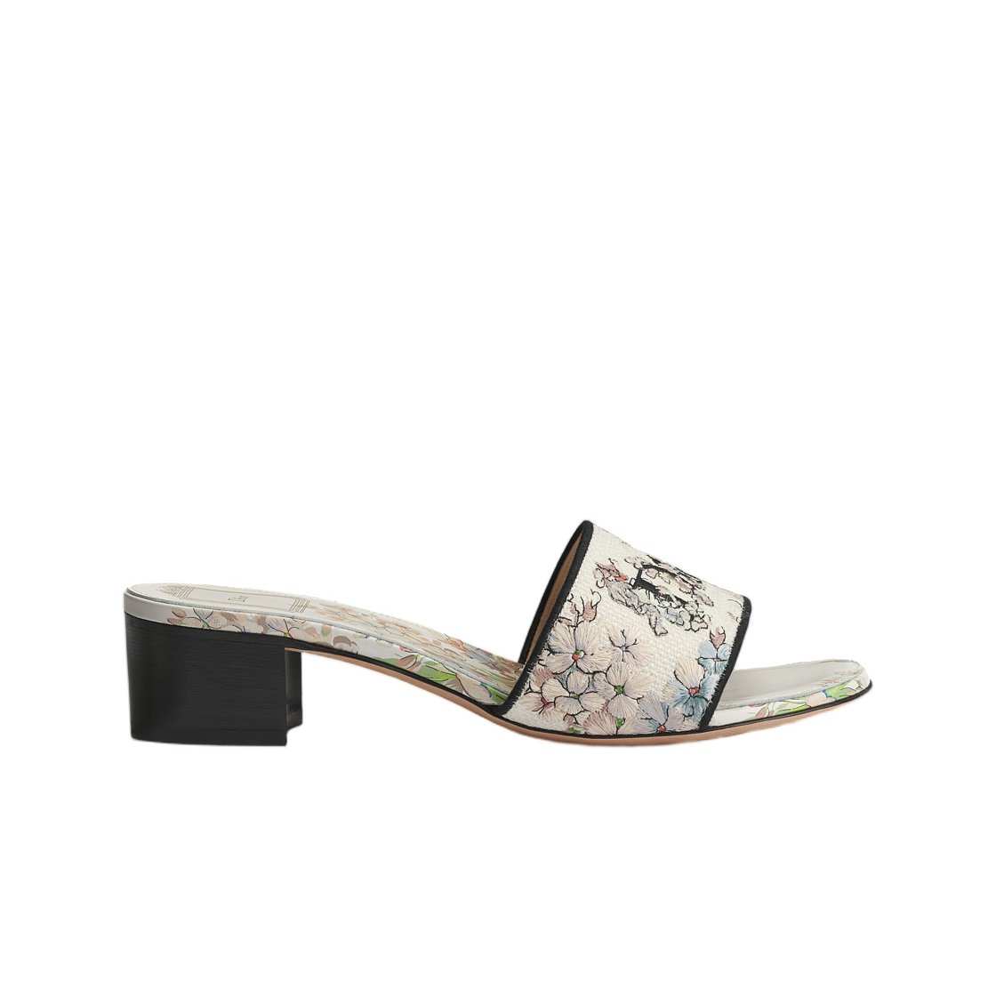 KCO611FLO-S62W (W) Dior Dway Heel Slide Embroidered Cotton Dior Lilac Bouquet Motif Transparent Peach
