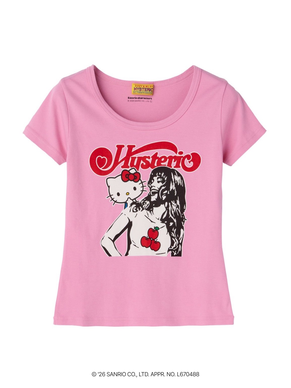 (W) Hysteric Glamour x Sanrio Kitty On Woman T-Shirt White, (W) Hysteric Glamour x Sanrio Characters Band T-Shirt White 착용 스타일 - 7