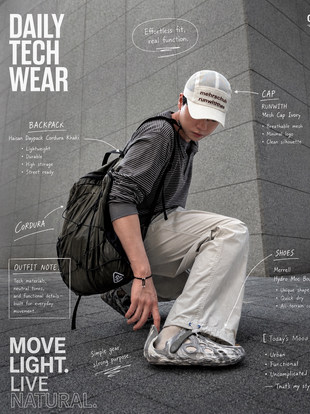 [KREAM 단독] runwhither Mesh Cap Ivory 착용 스타일 - 1