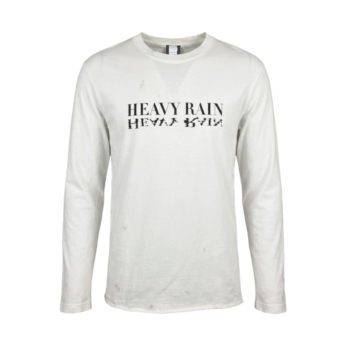 26H-T006-CR Heavy Rain Logo Distressed Cropped Long Sleeve Cream