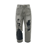 Heavy Rain Knee Destroyed Denim Baggy Pants Dirty Grey