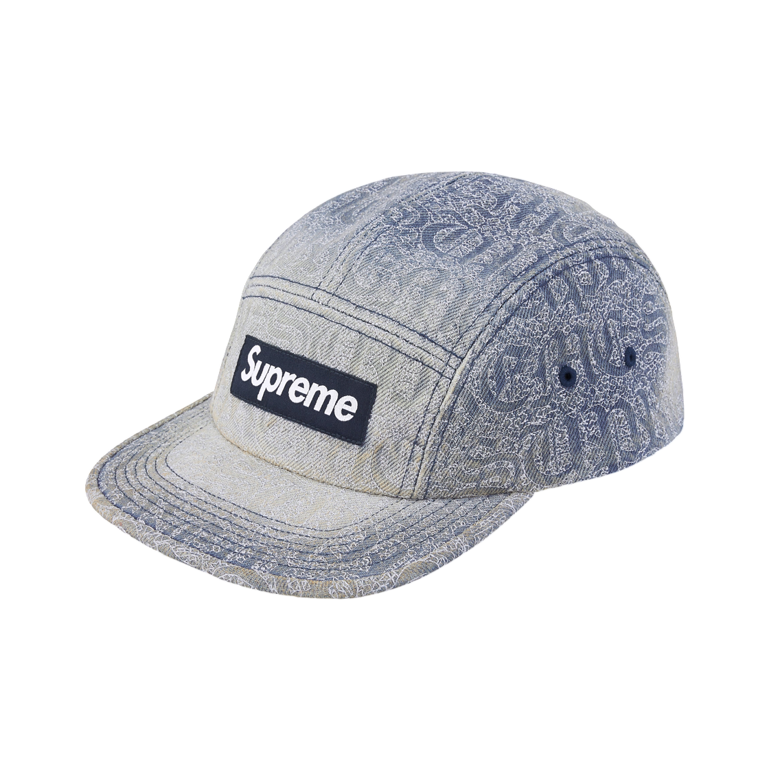 슈프림 스티치드 올드 잉글리쉬 데님 캠프캡 블루 - 26SS(Supreme Stitched Old English Denim Camp Cap Blue - 26SS) - 1