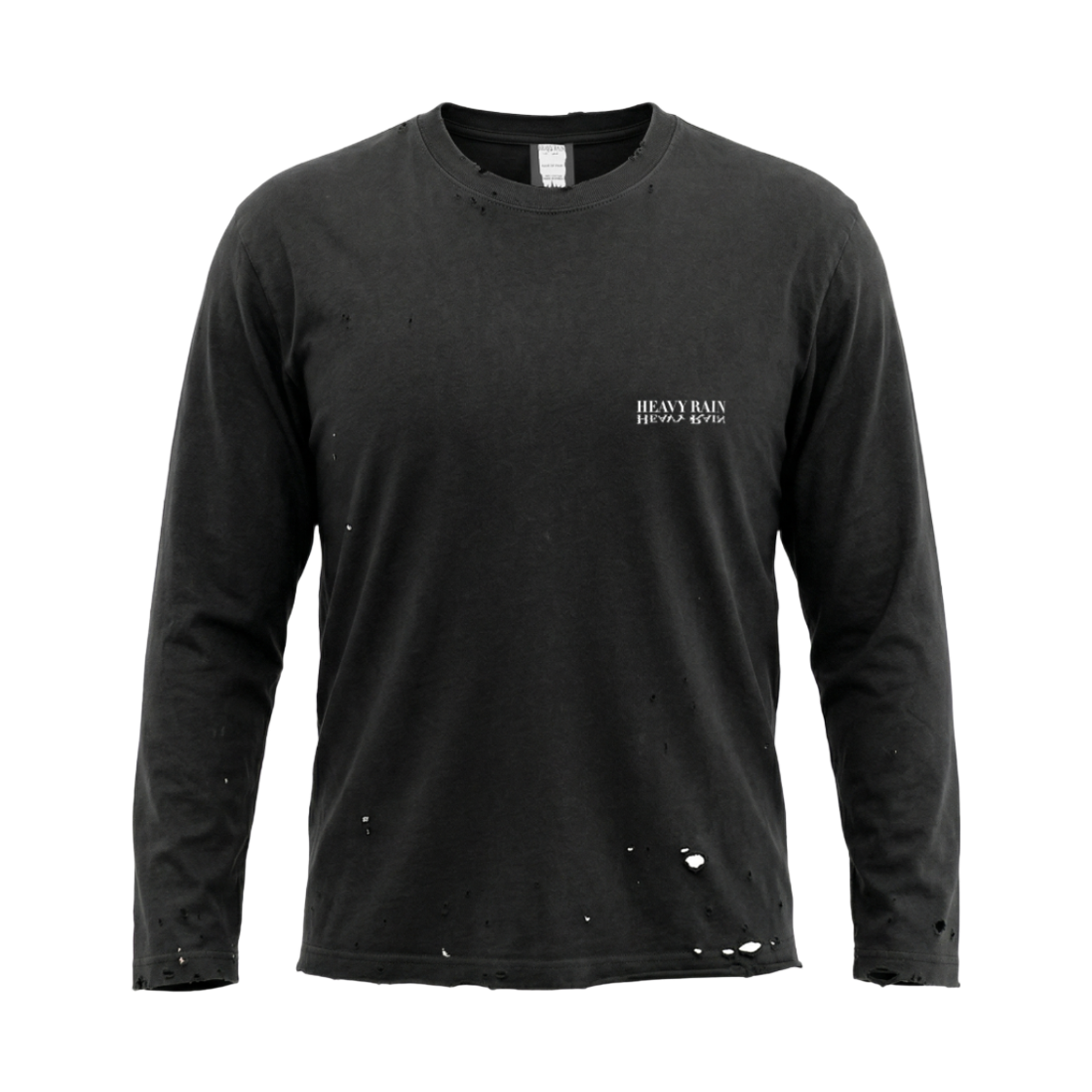 26H-T008-BK Heavy Rain Logo Distressed Cropped Long Sleeve Black
