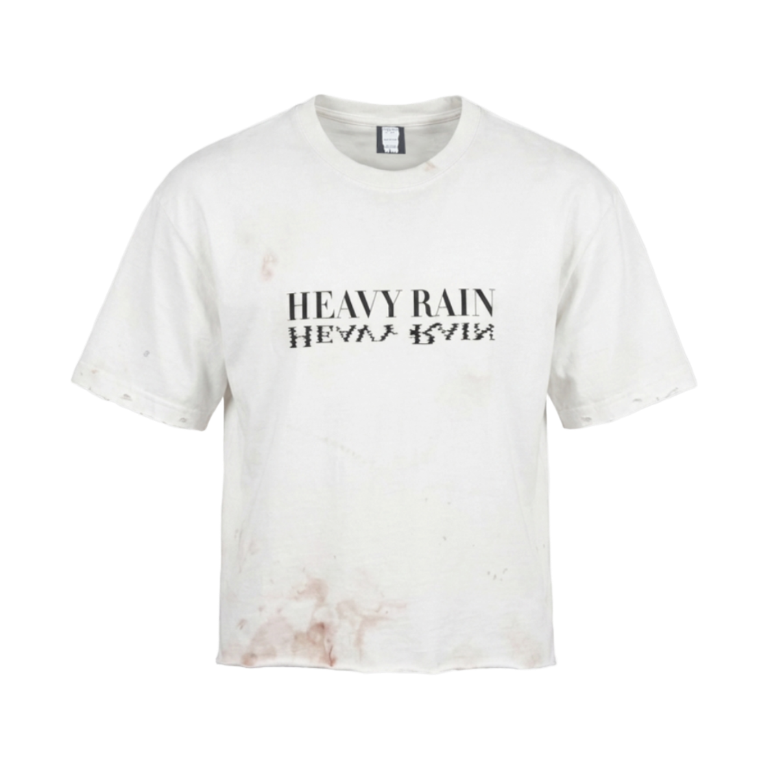 헤비레인 로고 디스트레스드 크롭 티셔츠 크림(Heavy Rain Logo Distressed Cropped T-Shirt Cream) - 1