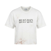 Heavy Rain Logo Distressed Cropped T-Shirt Cream