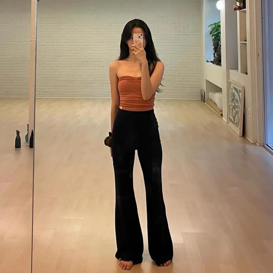 DHYANI High Waist Bootcut Pants 2colors 착용 스타일