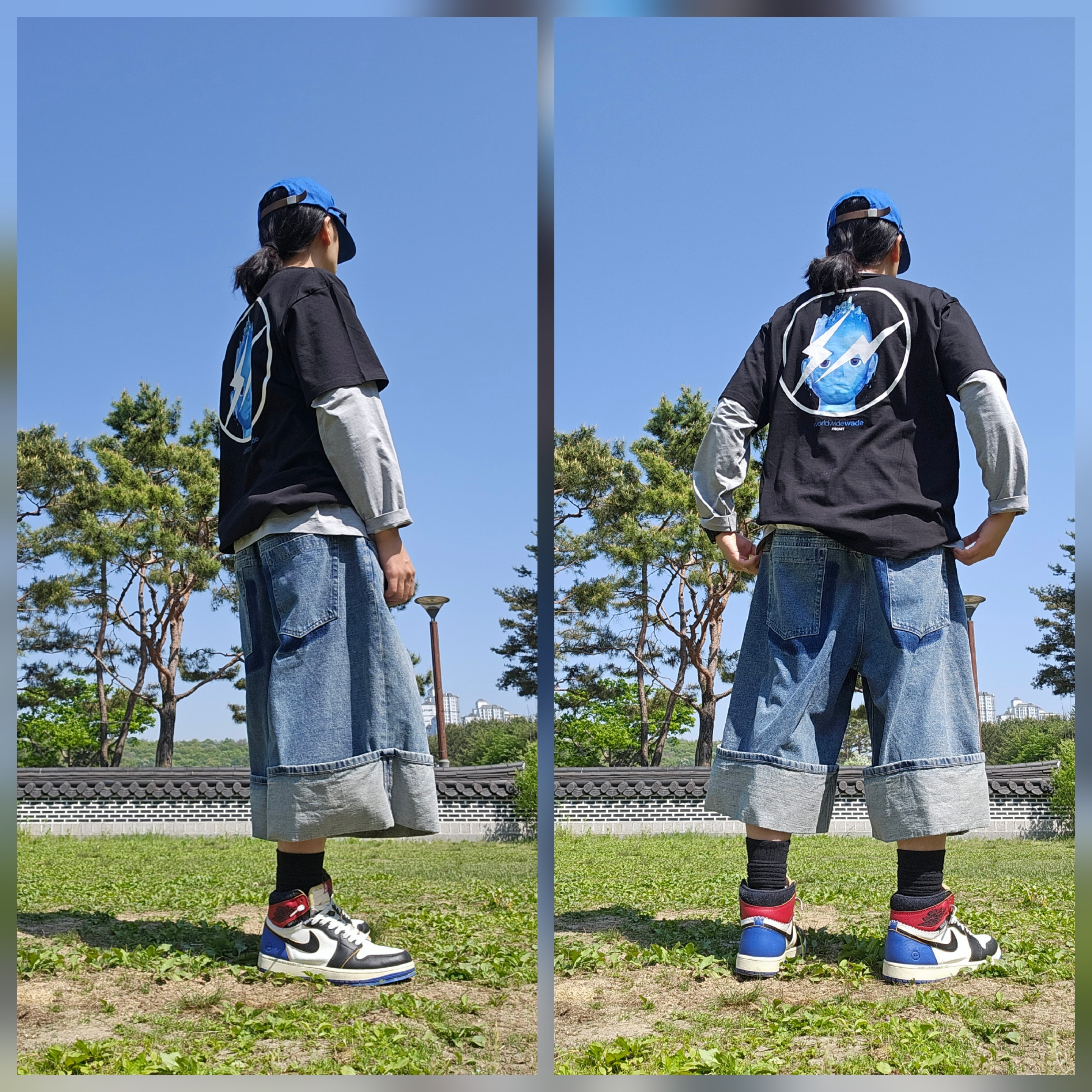 WADE x FRGMT T-shirt Black, Jordan 1 x Fragment x Union LA Black and Varsity Red 착용 스타일 - 2