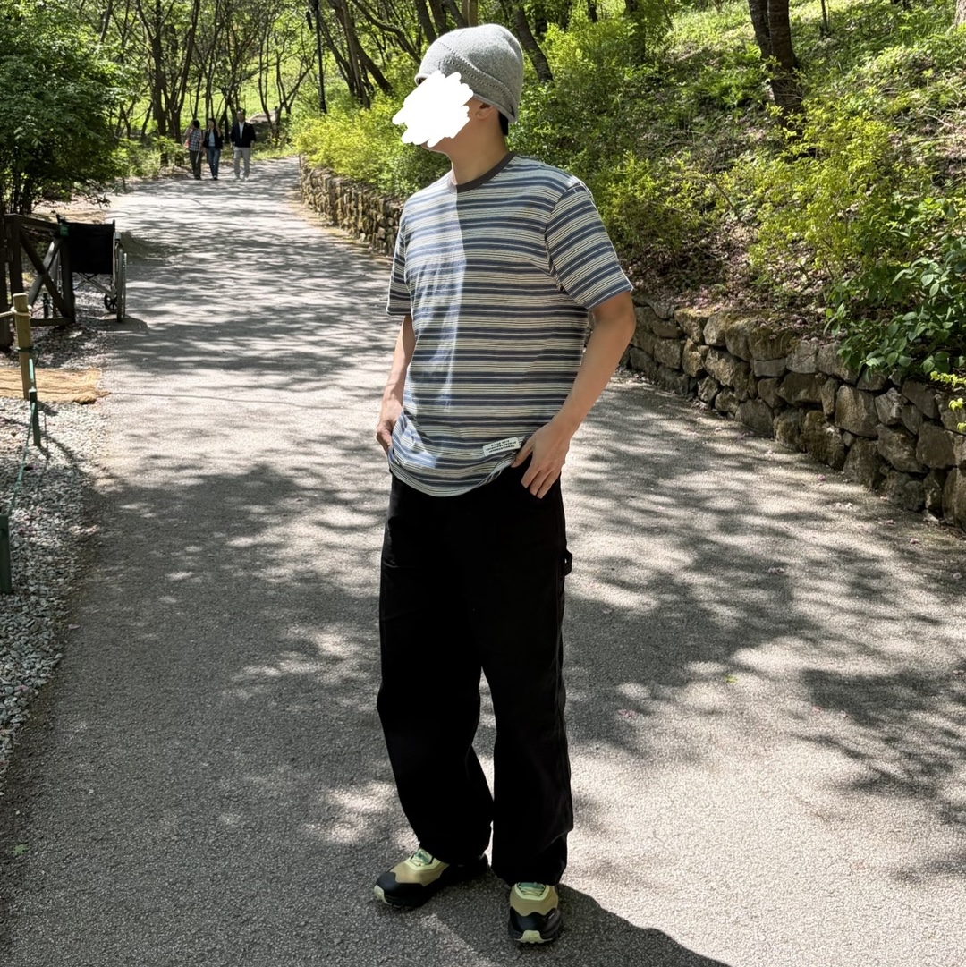 Thisisneverthat Striped T-Shirt Blue 착용 스타일