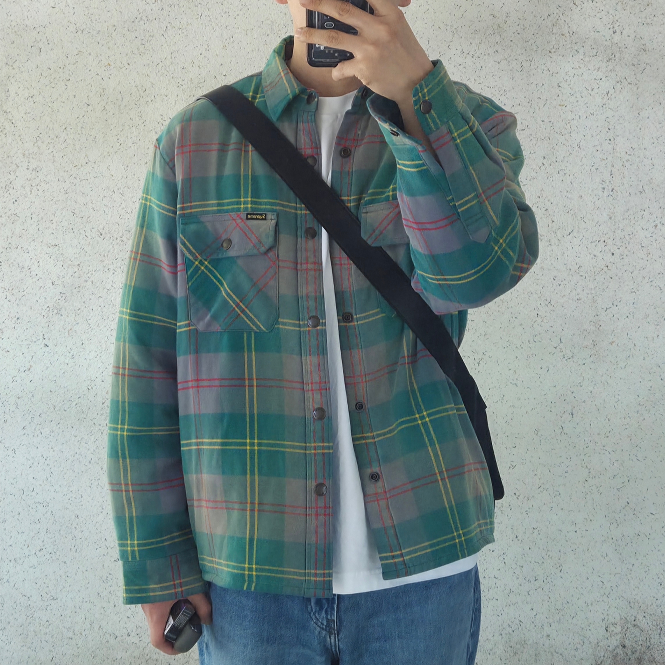 Supreme Quilted Lined Flannel Snap Shirt Green - 26SS 착용 스타일