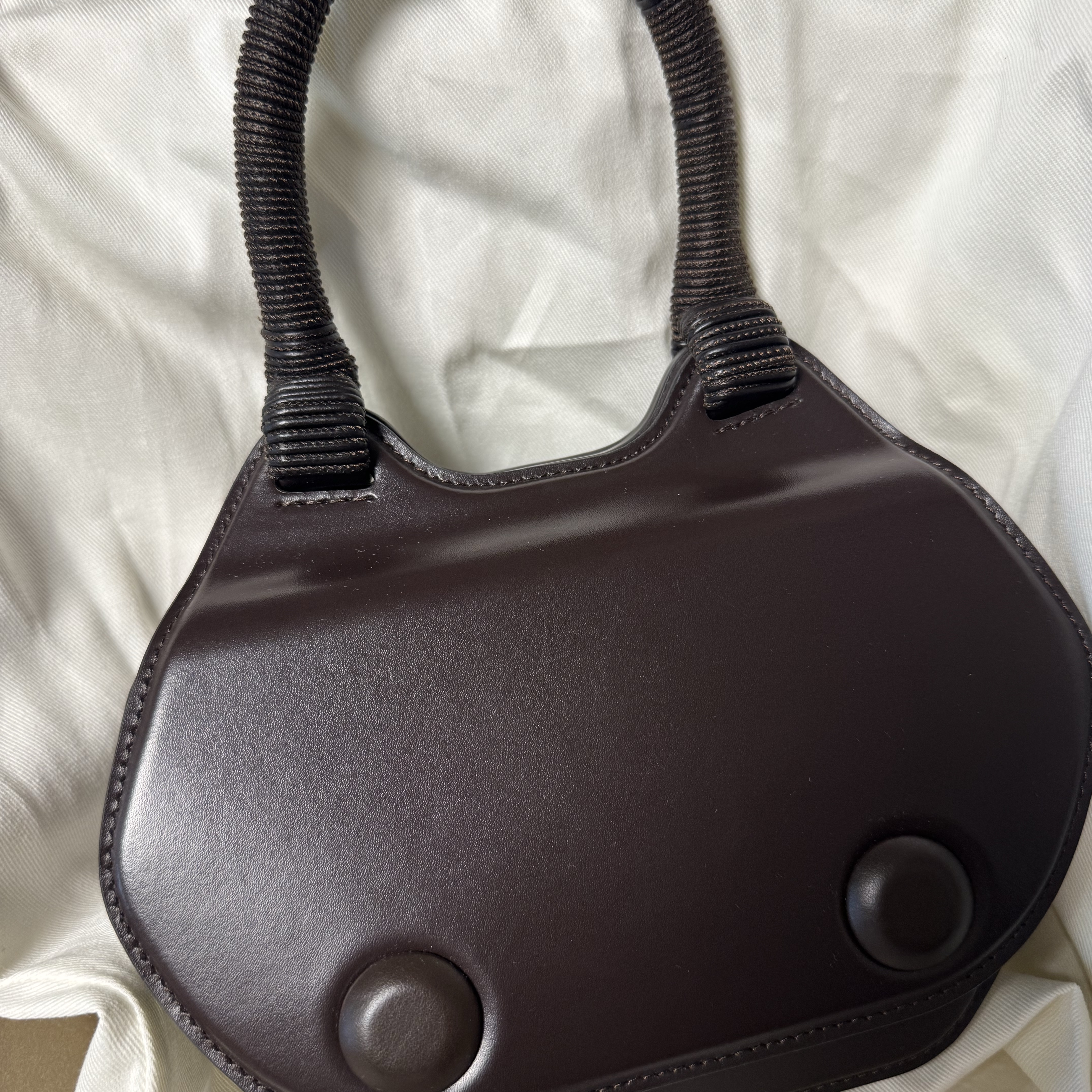 Lemaire Frog Handbag Dark Brown 착용 스타일 - 1