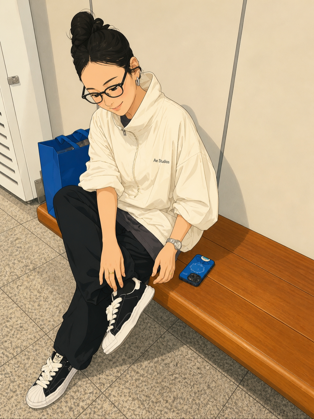 Acne Studios Logo Zipper Jacket Dusty White, Maison Mihara Yasuhiro Blakey OG Sole Canvas Low-top Sneakers Black White 착용 스타일