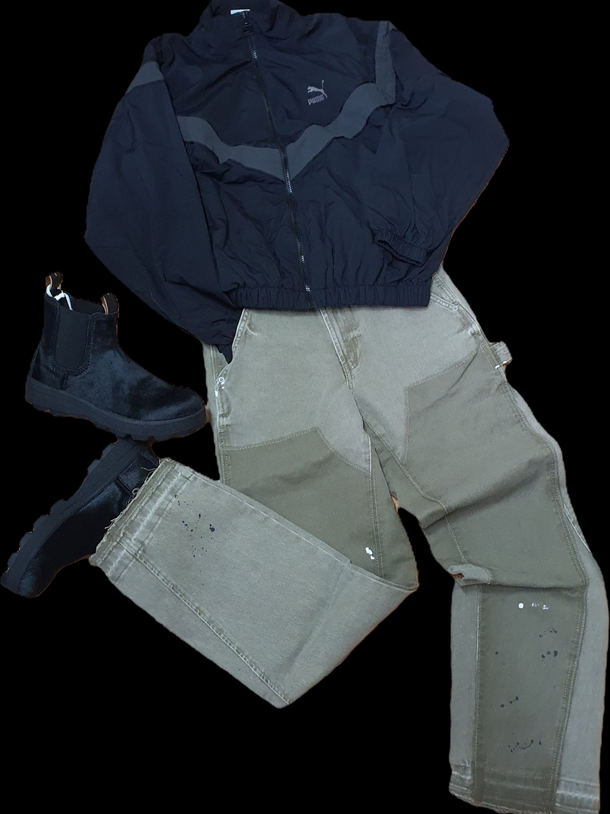 Zara Carpenter Patchwork Pants Light Khaki 착용 스타일