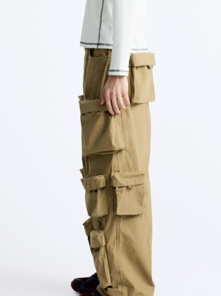 Zara Utility Pocket Pants Sand, Nike x Off-White Terra Forma Wheat and Green Strike 착용 스타일 - 4