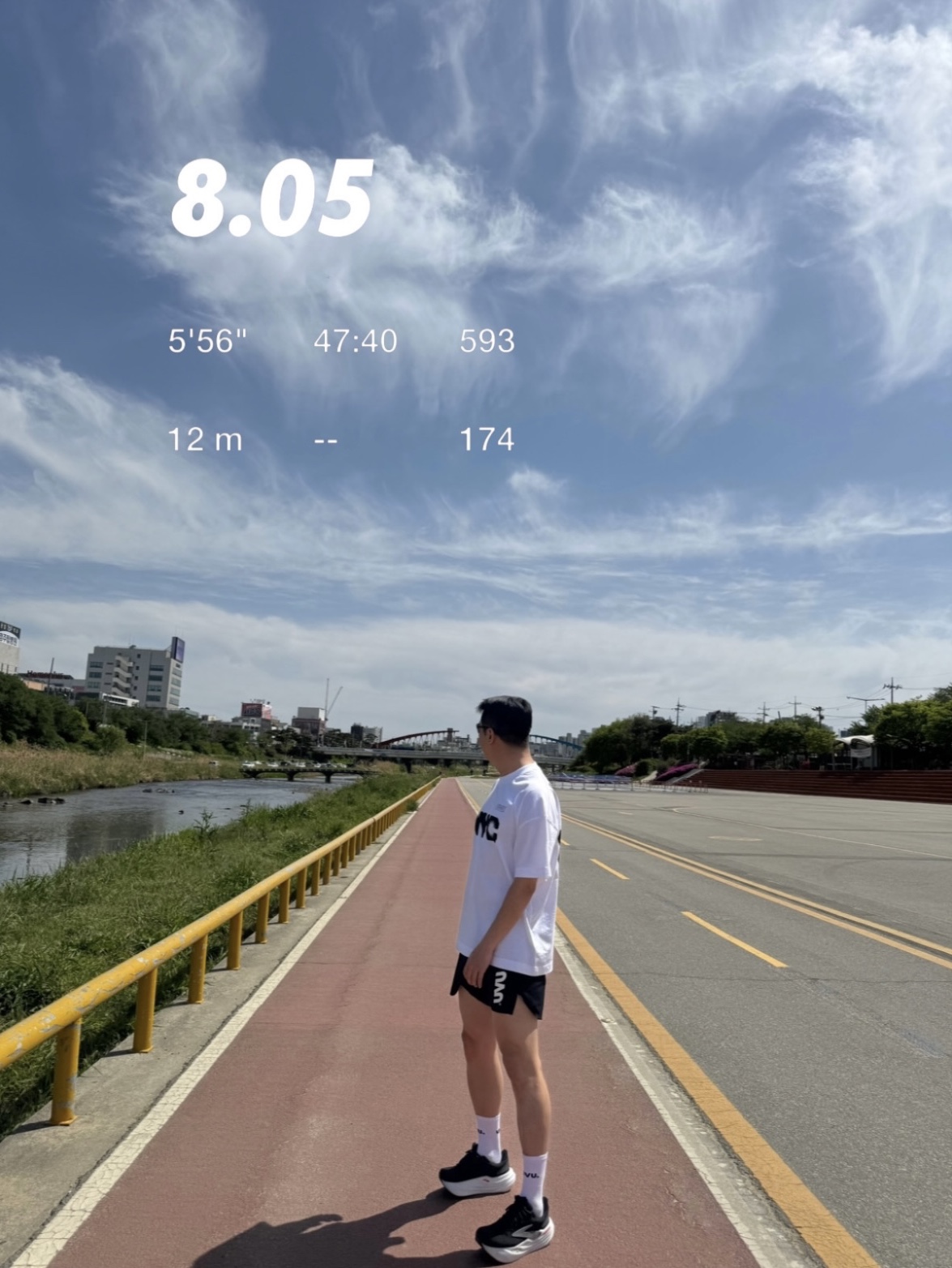 UVU Split Shorts Black, UVU NYC Marathon T-Shirt White 착용 스타일 - 1