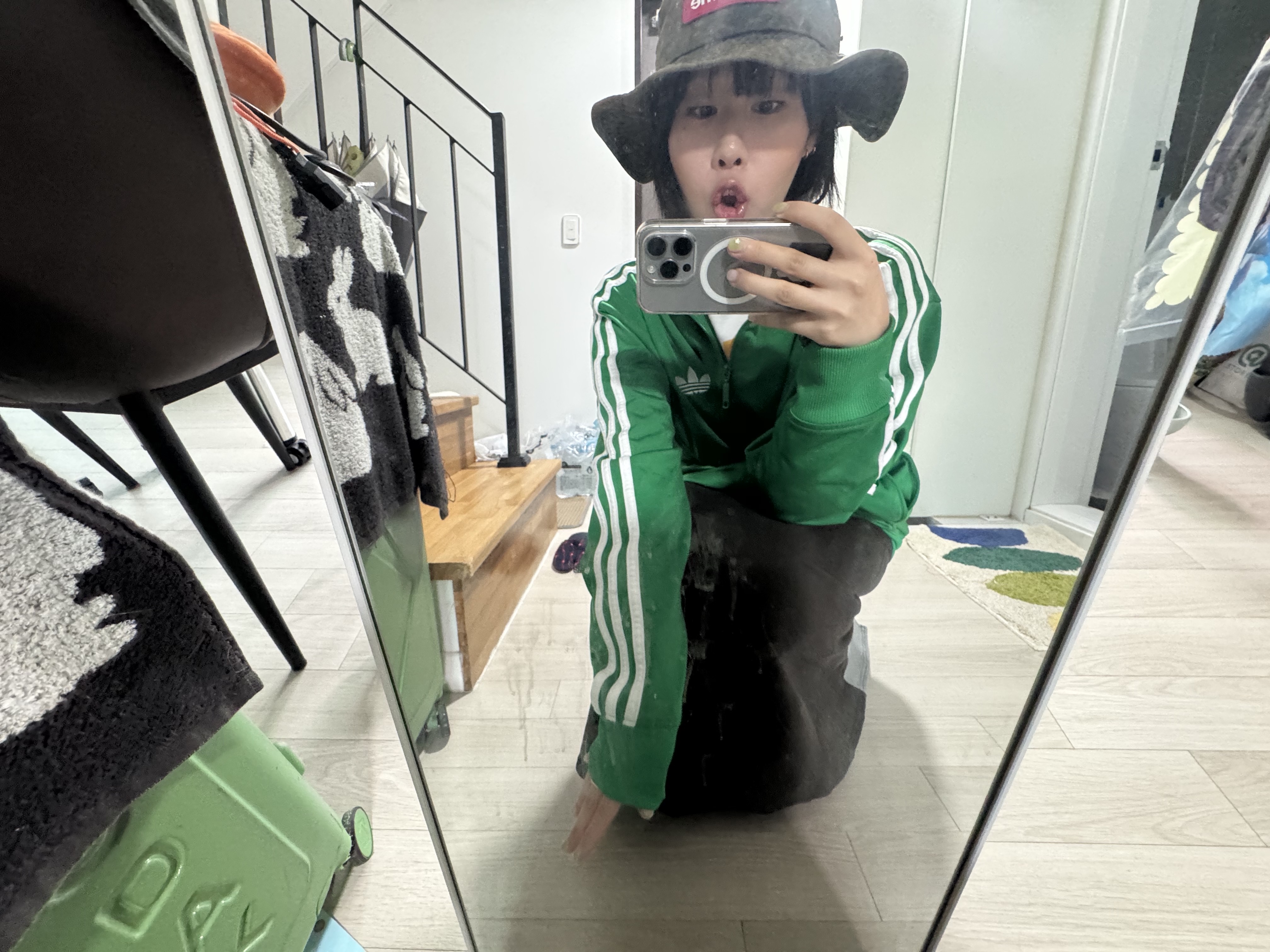 Adidas Adicolor Classic Firebird Track Top Green - KR Sizing, Supreme Military Boonie Flecktarn Camo - 23FW 착용 스타일