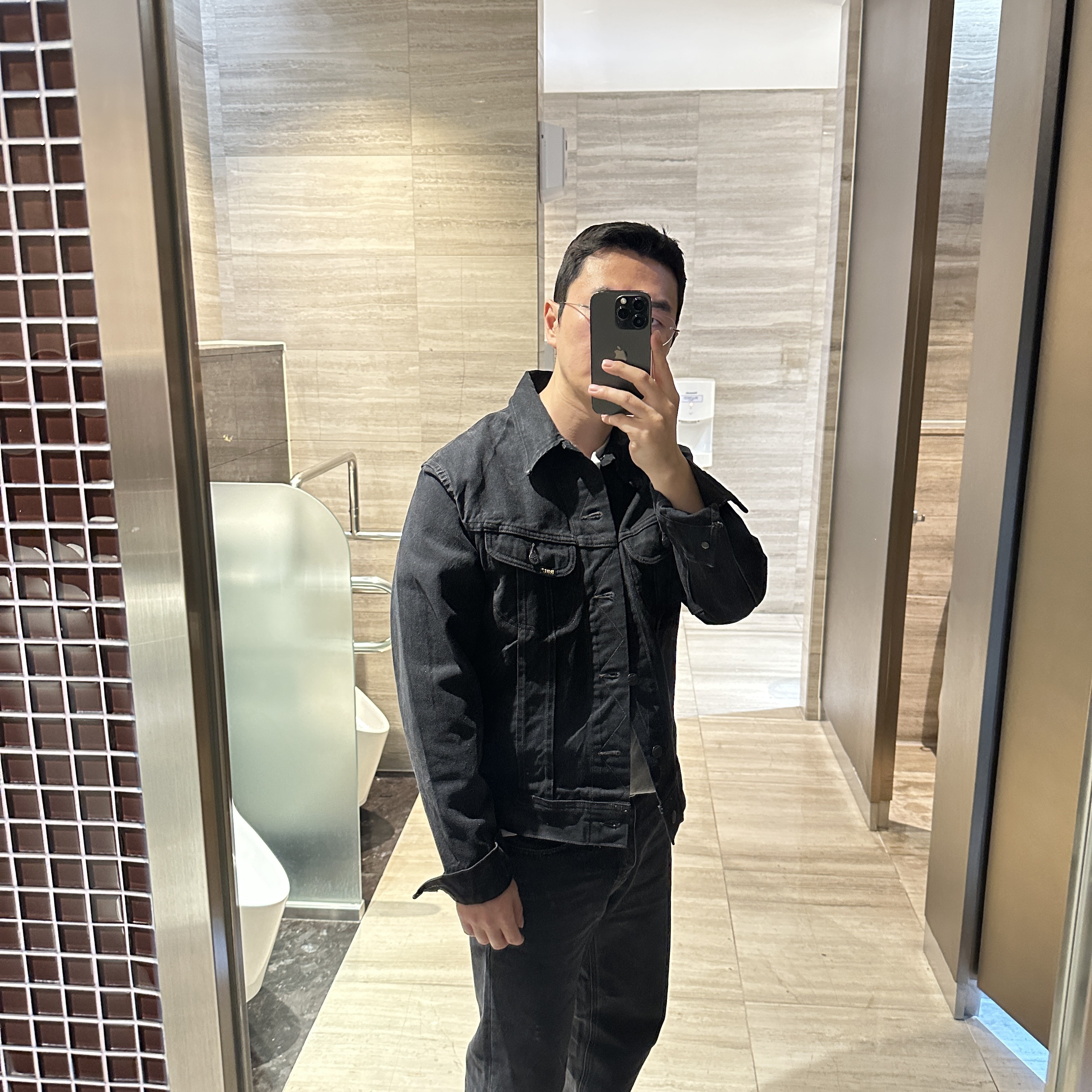 Double RL Denim Trucker Jacket Black 착용 스타일 - 2