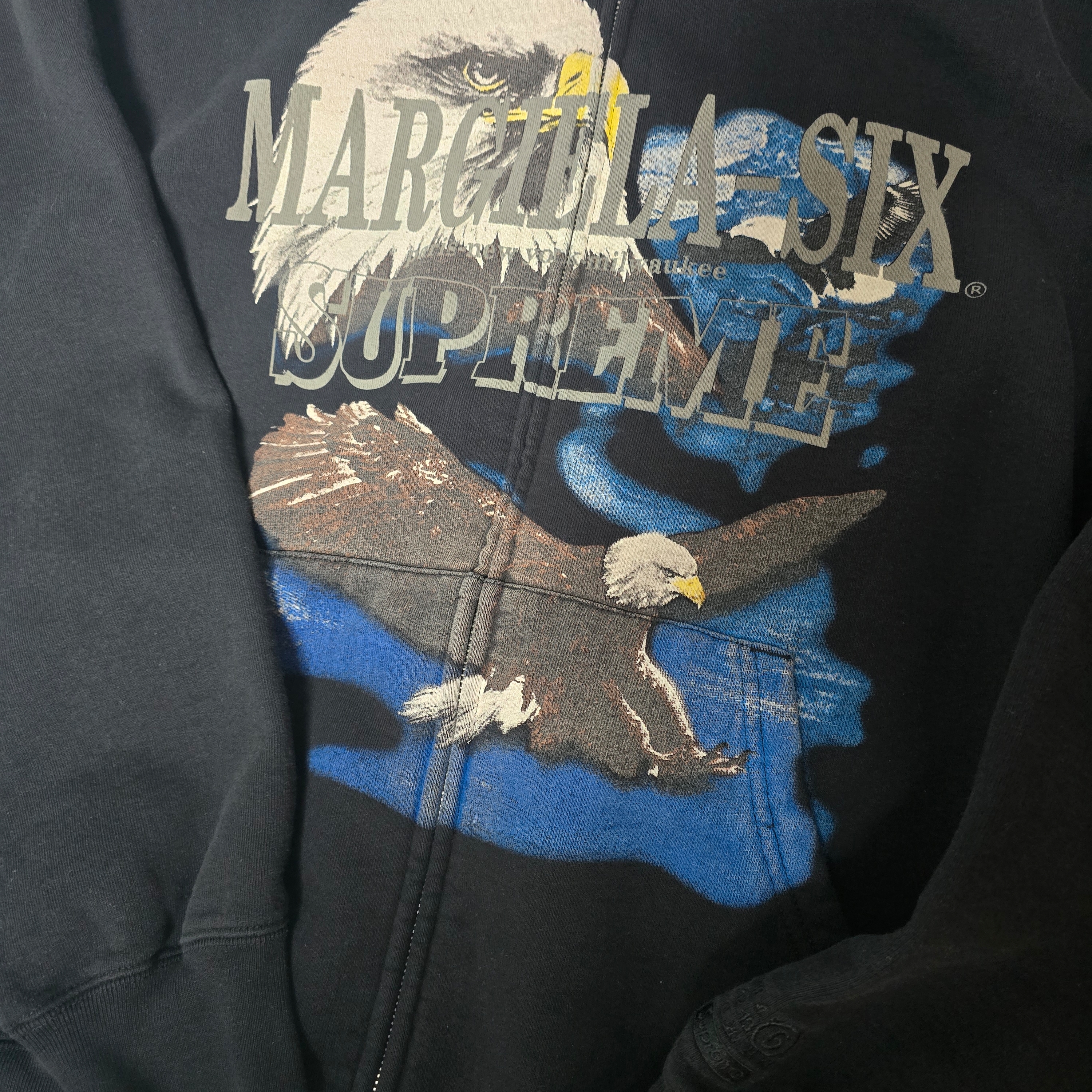 Supreme x MM6 Maison Margiela Eagle Zip Up Hooded Sweatshirt Black - 26SS 착용 스타일