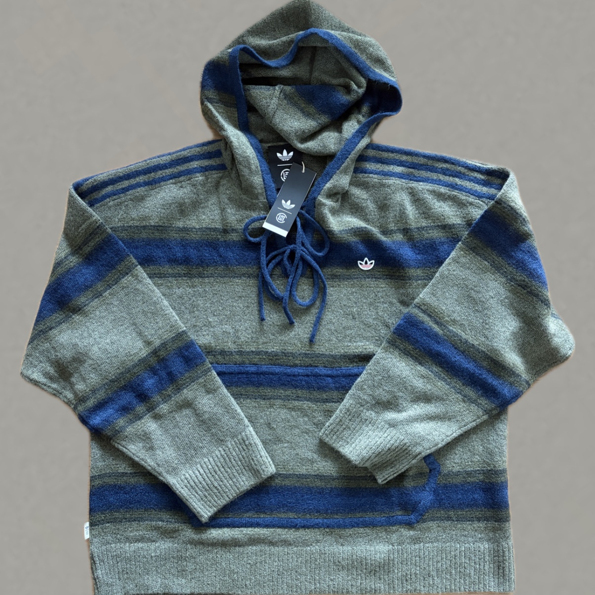 Adidas x Edison Chen Clot Baja Hoodie Trace Khaki Tech Indigo - KR Sizing, Adidas x Edison Chen Clot Knit Jersey Black Wonder White - KR Sizing 착용 스타일 - 1