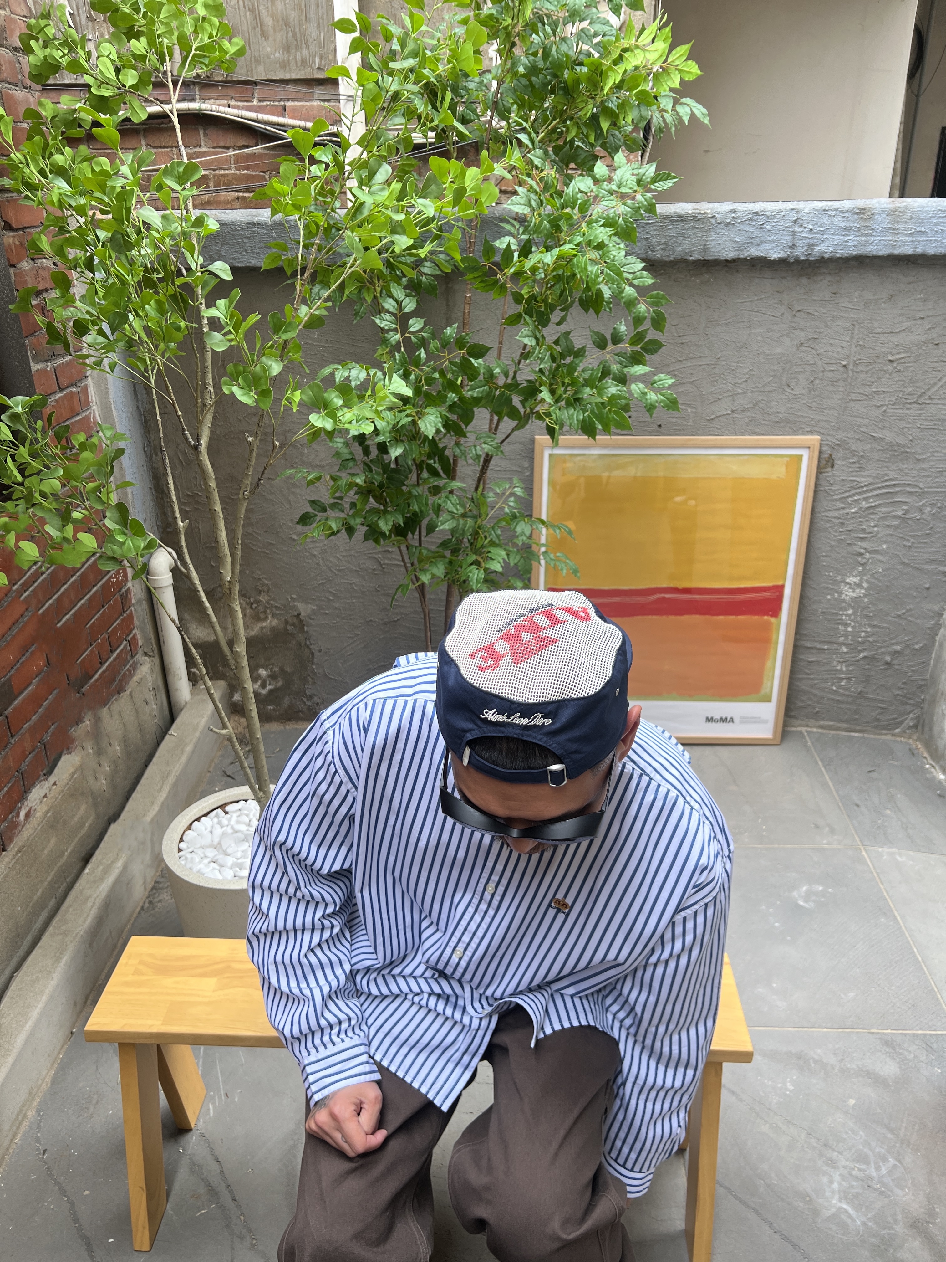 Supreme Stripe Shirt White - 26SS, Aime Leon Dore Aime Painters Hat Equestrian Red 착용 스타일 - 7