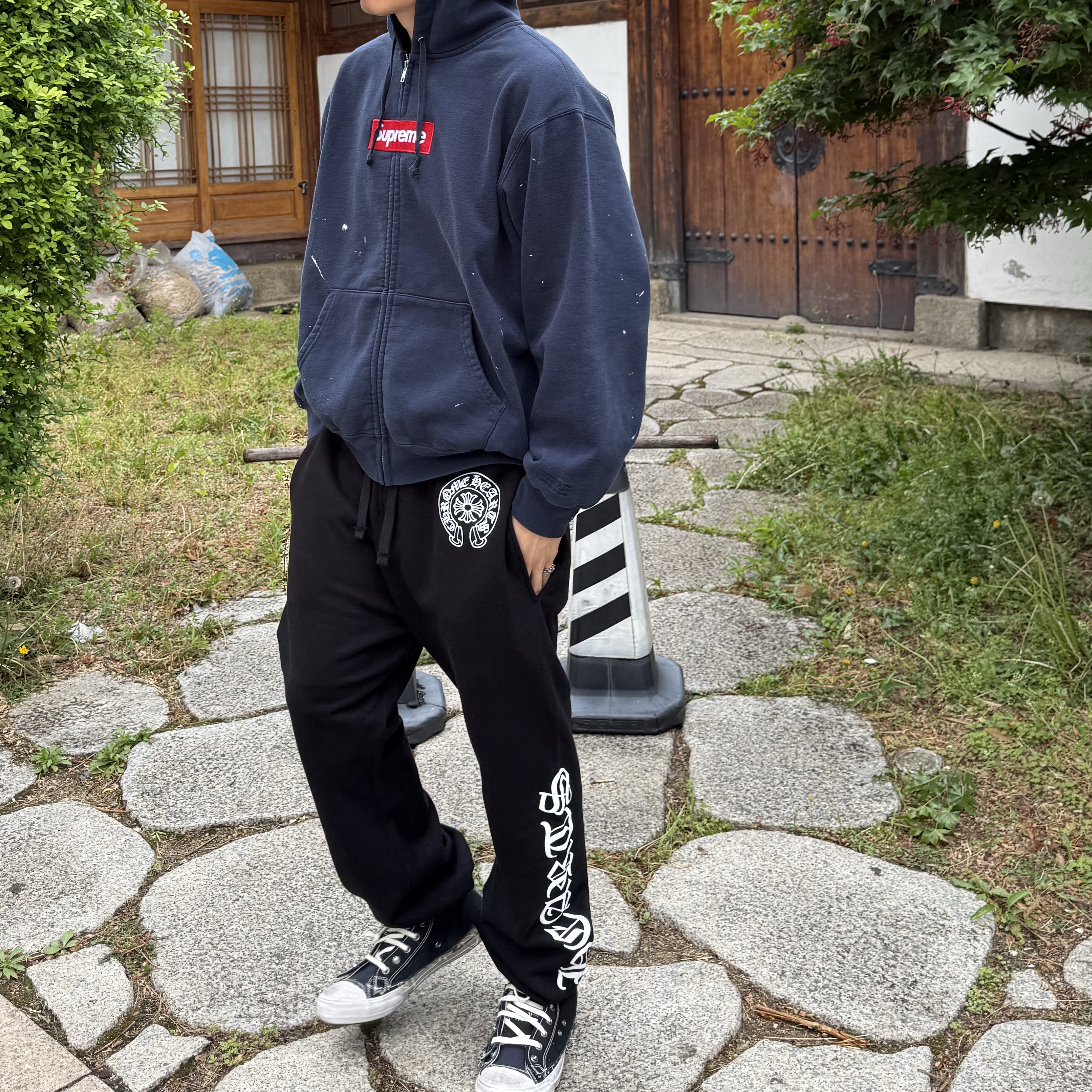 Supreme x MM6 Maison Margiela Box Logo Zip Up Hooded Sweatshirt Navy - 26SS 착용 스타일 - 6
