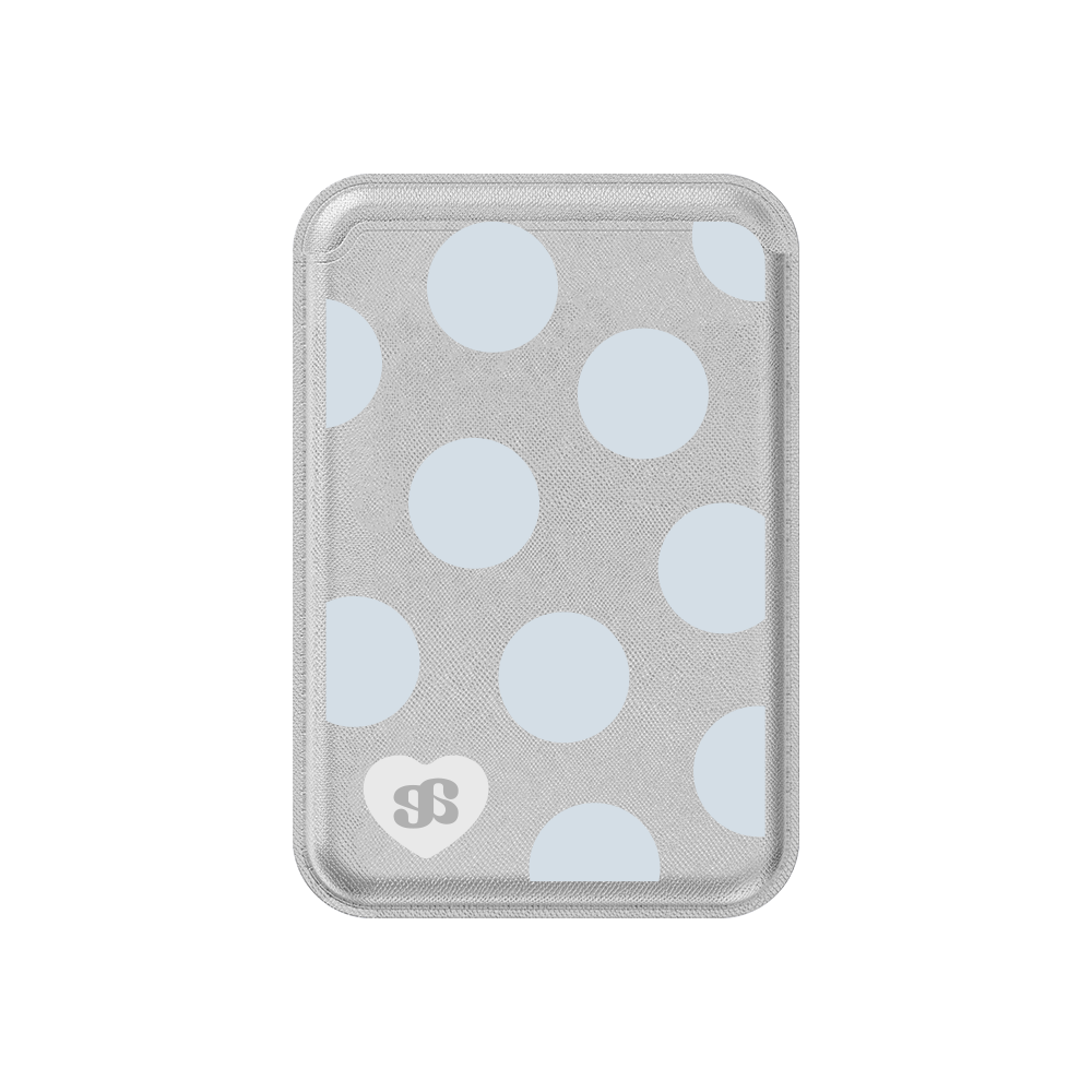 어프어프 폼폼도트 베이비블루 맥세이프 호환 레더 카드지갑 실버(earpearp Pompom Dot Baby Blue Magnetic Leather Card Wallet - Silver)