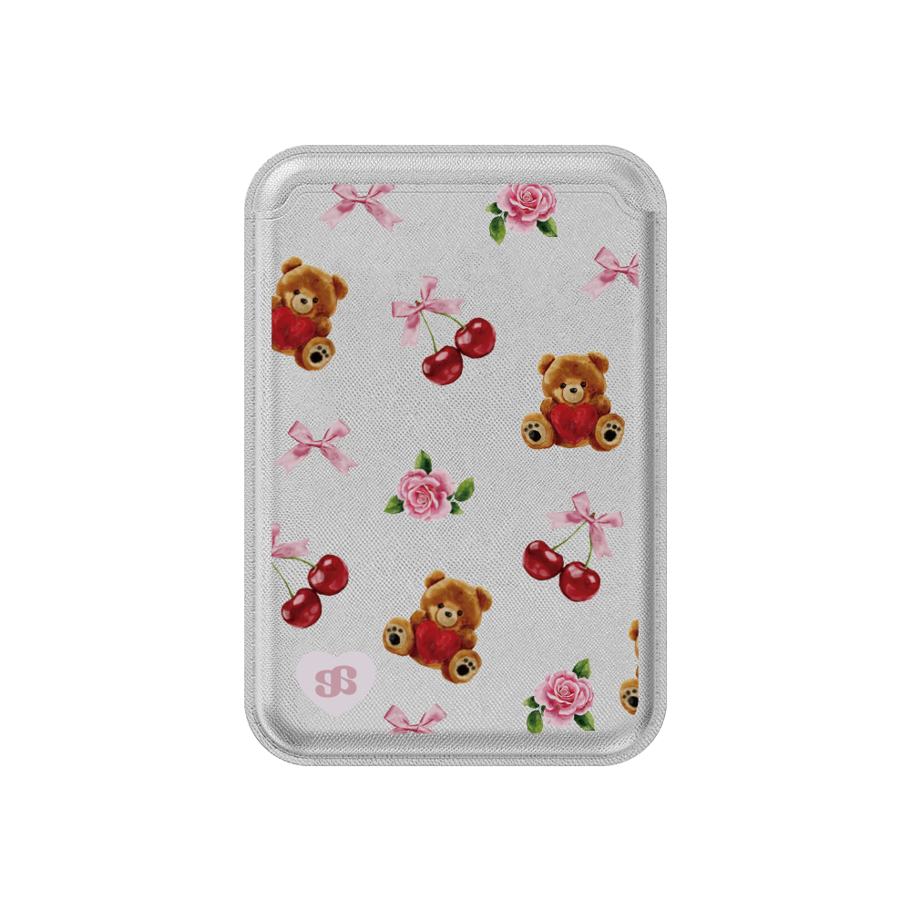 어프어프 테디체리 맥세이프 호환 레더 카드지갑 실버(earpearp Teddy Cherry Magnetic Leather Card Wallet - Silver) - 1