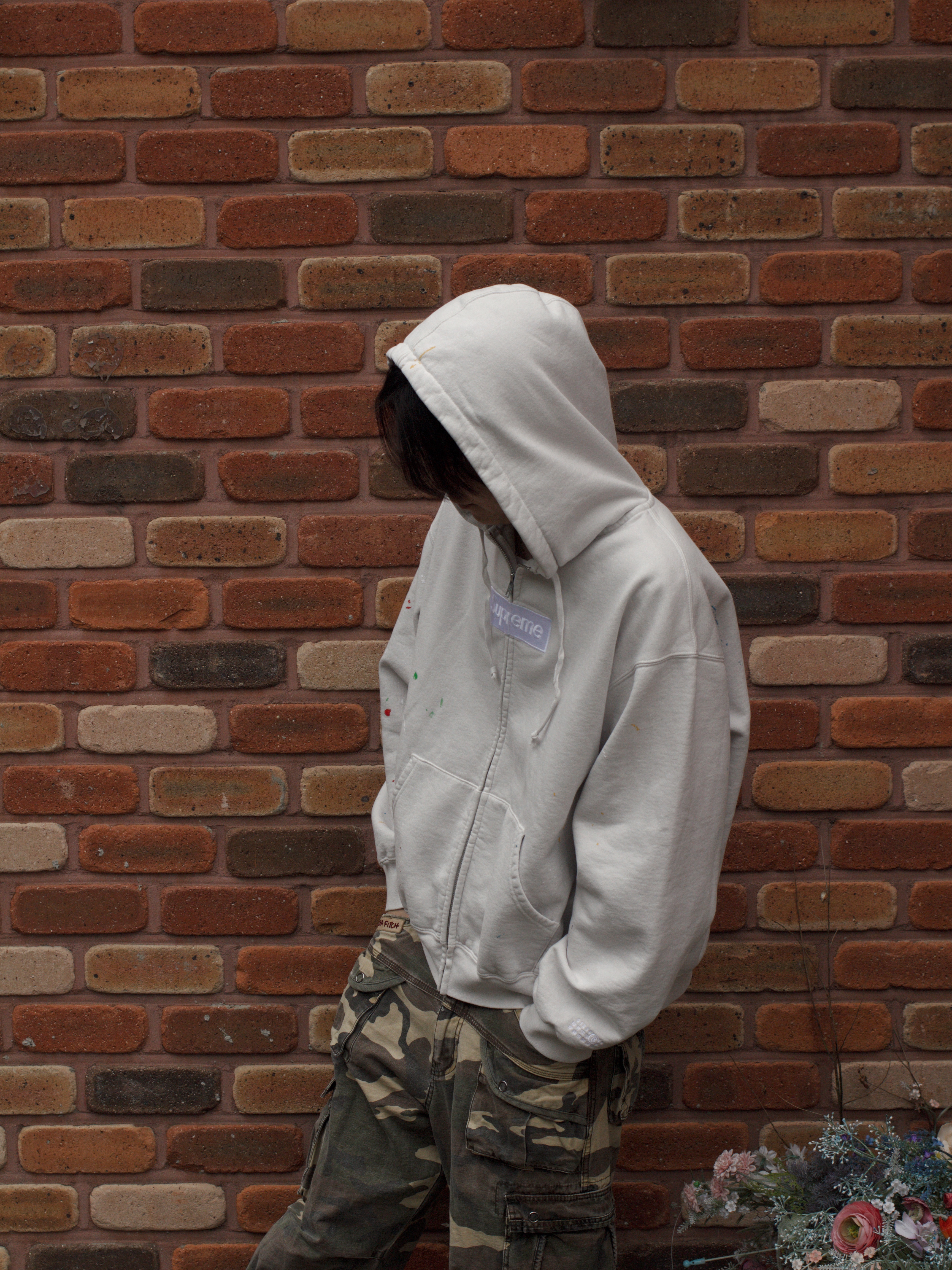 Supreme x MM6 Maison Margiela Box Logo Zip Up Hooded Sweatshirt White - 26SS 착용 스타일 - 2