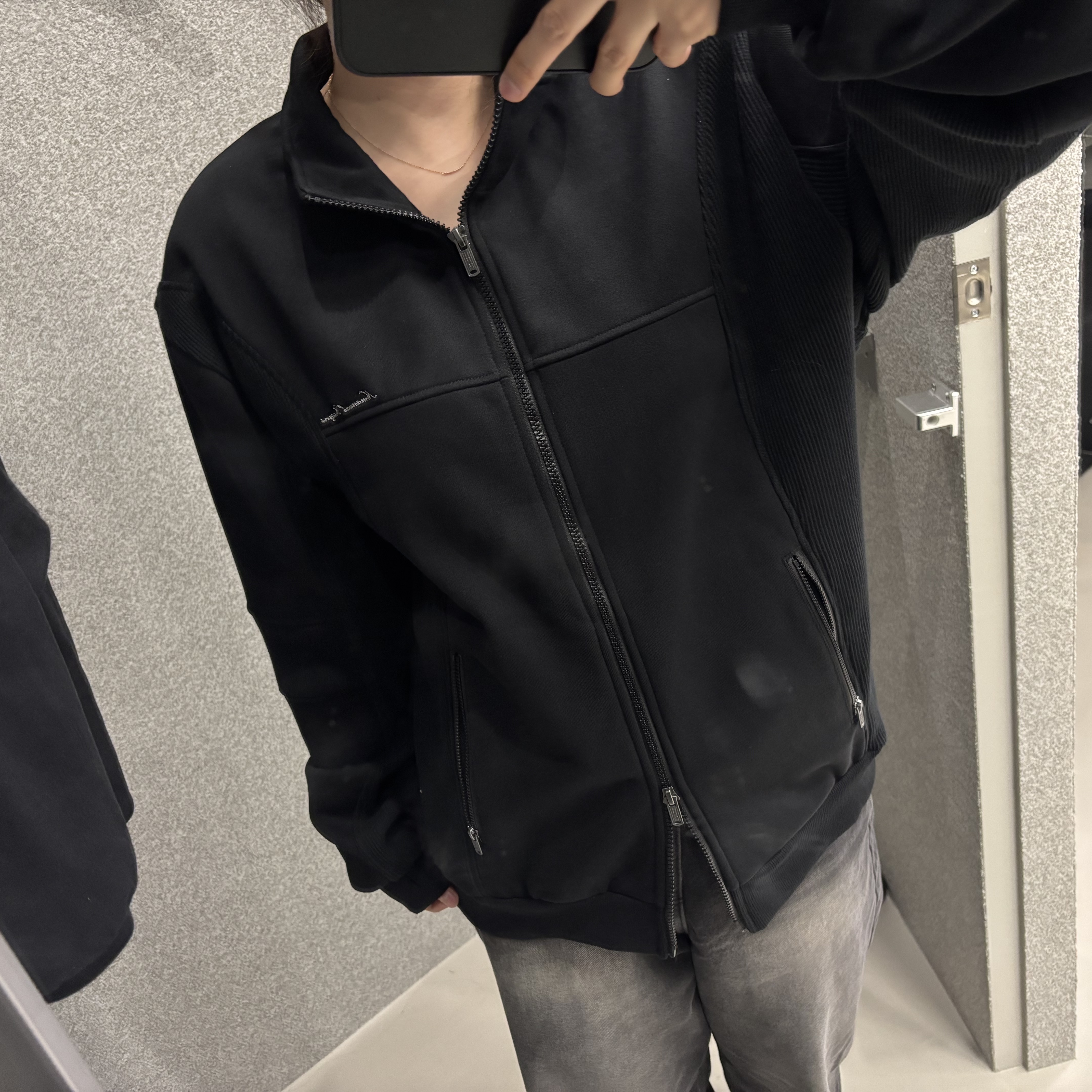 NOMANUAL NM Waffle Blended Jersey Black 착용 스타일