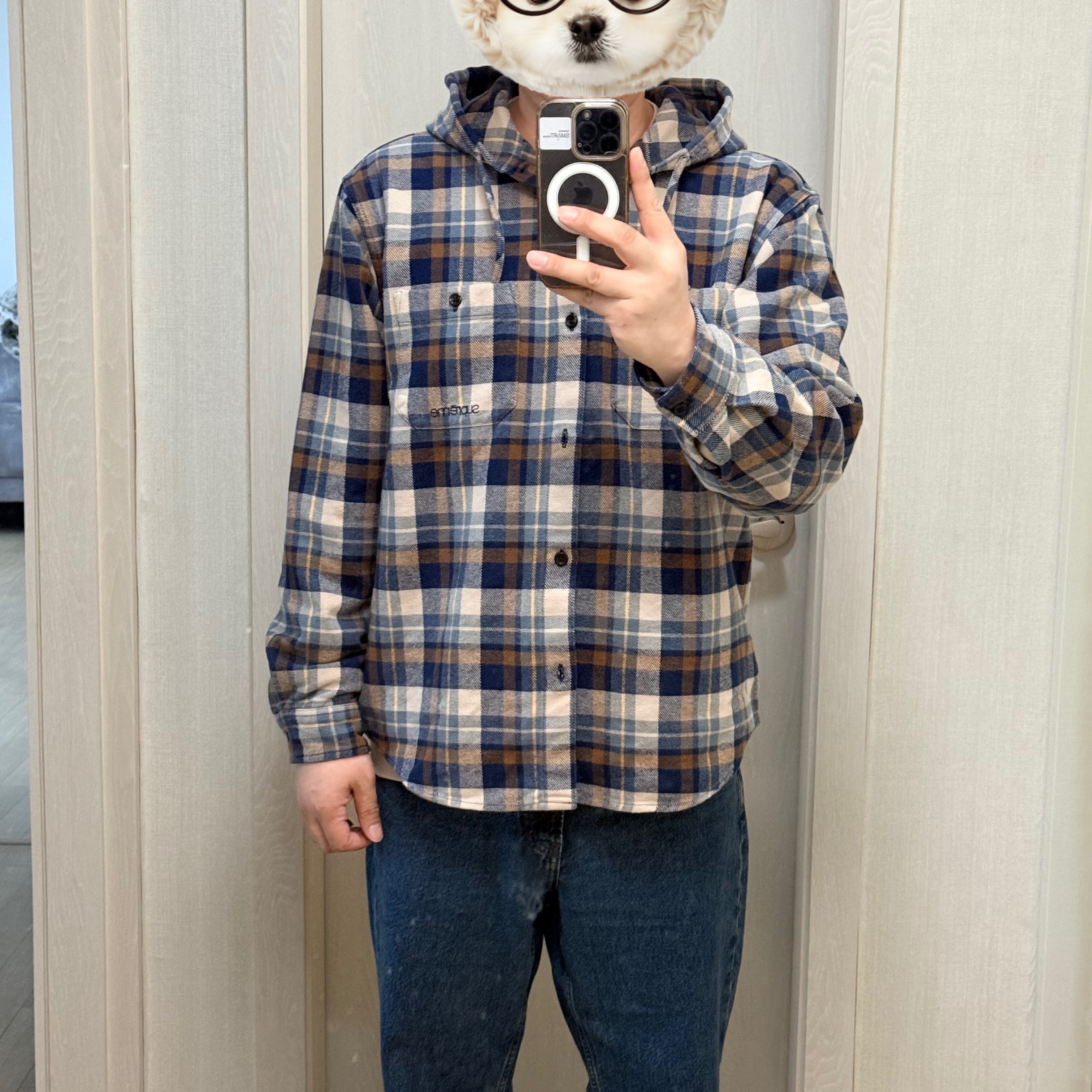 Supreme Hooded Flannel Shirt Brown - 26SS 착용 스타일 - 1